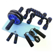 (Blue) New Ab Roller&Jump Rope No Noise Abdominal Wheel Ab Roller with Mat For Arm Waist Leg Exercise Gym