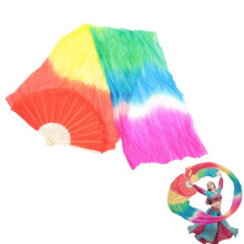 Veemoon 1Pc 1.8M Silk Belly Dance Fan Gradient Silk Long Dancing Fans Chinese Dance Bamboo Folding Veil for Dancers Stage Party Performance