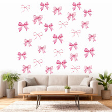 12 Sheets 69Pcs Pink Bow Wall Stickers, Watercolor Pink Bow Wallpaper, Easy Peel and Stick Wall Stickers for Girls Bedroom, Nursery, Living Room