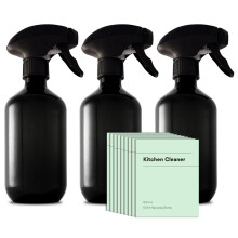 Recycled Plastic Spray Bottles 3 x 500ml with 9 x Waterproof Labels; Eco-Friendly, Refillable, Reusable Empty Bottle Set