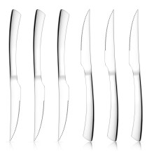 Herogo Steak Knives Set of 6, Stainless Steel Steak Knife Set with Sharp Serrated Edge, Dinner Table Kitchen Knife with Ergonomic Handle