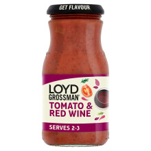 Loyd Grossman Italian Tomato & Red Wine Sauce – Sun-Ripened Tomatoes & Garlic, Robust Pasta Sauce, 350 g Jar (Pack of 1)