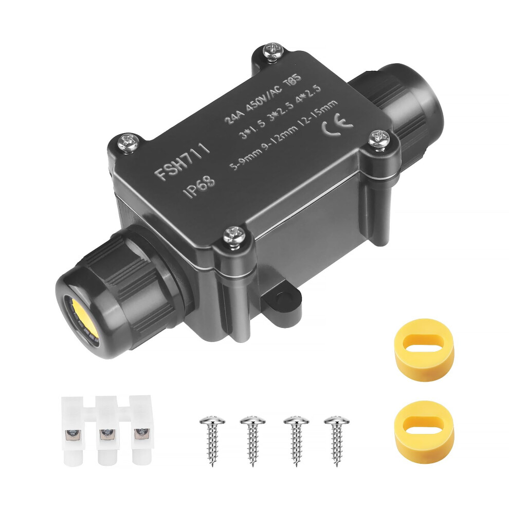Elezenioc Ip68 Waterproof Junction Box For Flat Electric Wire, Outdoor Cable Connectors With 2Pc M20 Gland 5051226648779