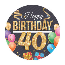 Dekora, Happy Birthday, Wafer Disc for Cake, Edible Cake Topper for Birthday Cake, Round 20 CM (Happy Birthday 40)