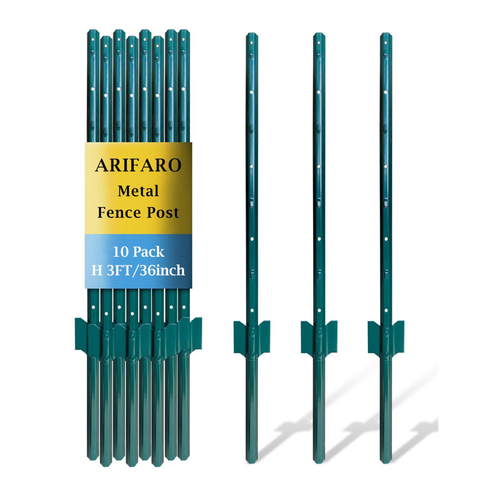 Arifaro Metal Fence Posts 91Cm / 3Ft, Pack Of 10, Sturdy Duty No Digging Garden U Post For Wire Fencing Steel Poles For Yard, Outdoor Wire 5051227819833