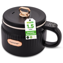 NutriChef Portable Electric Rice Cooker, 1.6L Mini Cooker with Non-Stick Ceramic Pot, Digital Control Panel, 6 Cooking Modes for Rice, Soup, Stew