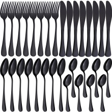 PionStar 32 Pieces Black Cutlery Set, Stainless Steel Cutlery Set for 8 People, Flatware Set Include Knives, Forks, Spoons and Teaspoons