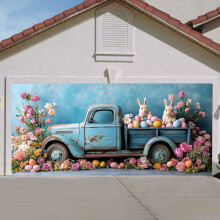 Banner de Paște pentru ușă de garaj, design cu ou de iepure, 6,6x4,9FT