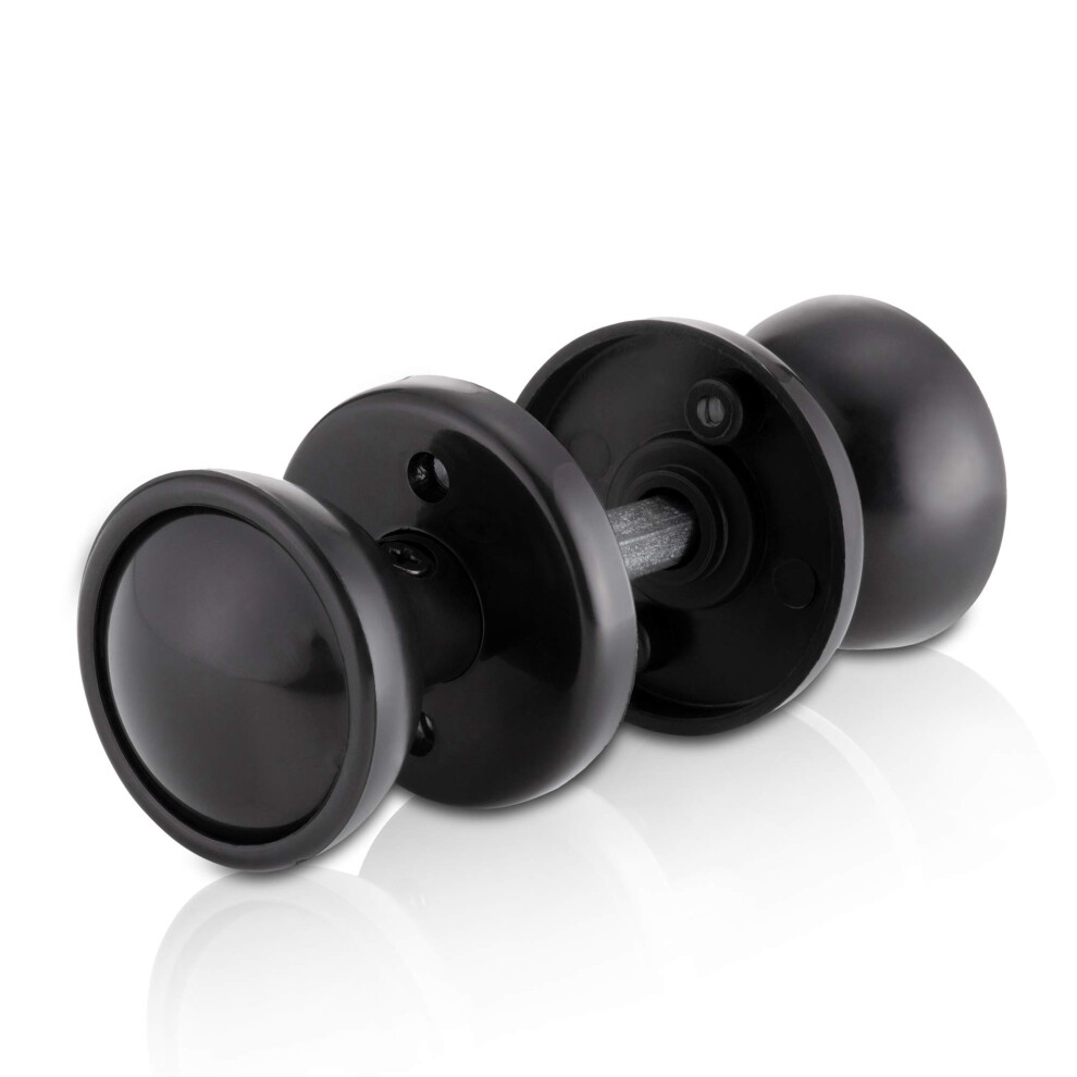 Xfort Black Rim Mortice Knob Set, Plastic Rim Lock Knobs, Door Knob Handles Complete With Drilled Spindle, Rose Plate 5051226655364