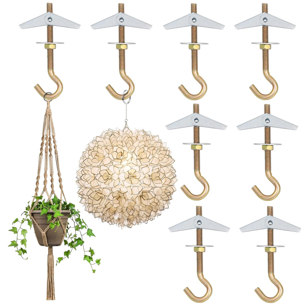 8Pcs Ceiling Hooks Heavy Duty, M6 Carbon Steel Screw Hooks For Hanging, Screw In Hook Ceiling Wall Mount With Spring Toggles 5051226664434
