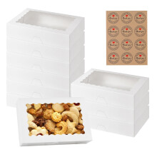 DYUEE 10 Pack Bakery Boxes with Window, Large White Cookie Boxes With Stickers, Cupcake Boxes for Donuts Chocolate Covered Strawberries Pastries