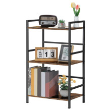 CADUKE 3 Tier Bookshelf, Industrial Style Storage Shelf, Free Standing Bookcase, Open Display Rack for Office, Living Room, Bedroom, Wood and Metal