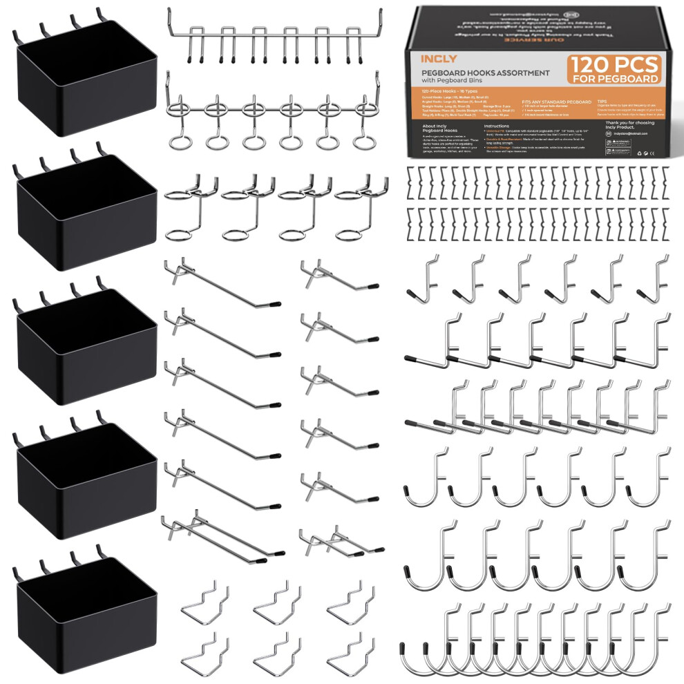 Photos - Other for Repair INCLY 120PCS Pegboard Accessories Organizer Kit, Peg Board Hooks Assortment with Bins for Organizing Various Tools, Fit 1/8