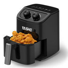 YASHE 2.3L Air Fryer for 1–2 People, Small Air Fryer with 6 Menu Options, Dual Knob Manual Temp & Timer, 3D Rapid Air Circulation