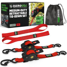 Rhino USA Retractable Ratchet Straps (2-Pack) - 2.5cm x 3m (540kg Break Strength) - Medium Duty Auto Self-Retracting Tie Down Straps for Truck