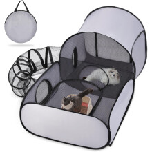 Portable Pet Playpen with Tunnel - Foldable Cat/Kitten Enclosure Tent, Lightweight Interactive Pet House for Small Animals - Ideal for Home