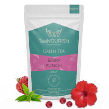 TeaNOURISH Berry Punch Green Tea | Zingy & Refreshing | Darjeeling Tea Loose | 100% Natural Fresh Berries & Hibiscus Flower | Brew Hot or Iced Tea