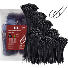 700 Pack Cable Ties Assorted Sizes 100/150/200/250/300mm x 3.6mm Black Zip Ties Heavy Duty 18kg Plastic Wire Tie Wraps Mixed for Cables