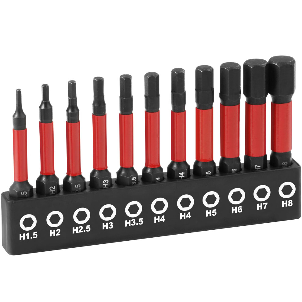 Flintronic 11Pcs Allen Wrench Drill Bit Set, S2 Steel Magnetic Impact Hex Allen Key Bit Set, 1/4Â Hex-Shank Metric Inner Hexagon Screwdriver Bit 5051226658631