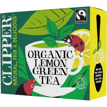 Clipper Organic Lemon Green Tea Bags | 80 Teabags for Home or Office | Pure, Eco-Conscious, Fair Trade Green Tea with Lemon | Natural, Unbleached