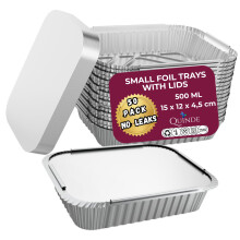 QUINDE Small Foil Containers with Lids Pack of 50 – 500ml Disposable Aluminium Takeaway Food Containers with Lids