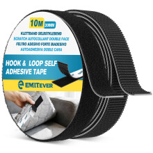 Emitever Hook and Loop Tape Heavy Duty, Multipurpose Strong Self Adhesive Double Sided Strip Sticky Back Mounting Tape, Black (20mm x 10m)