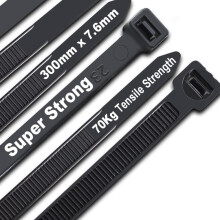 Cable Ties Black,300mm7.6mm Heavy Duty with 70 kg Tensile Strength Large UV Resistant Strong Nylon Cable Zip Ties(100 Pieces)