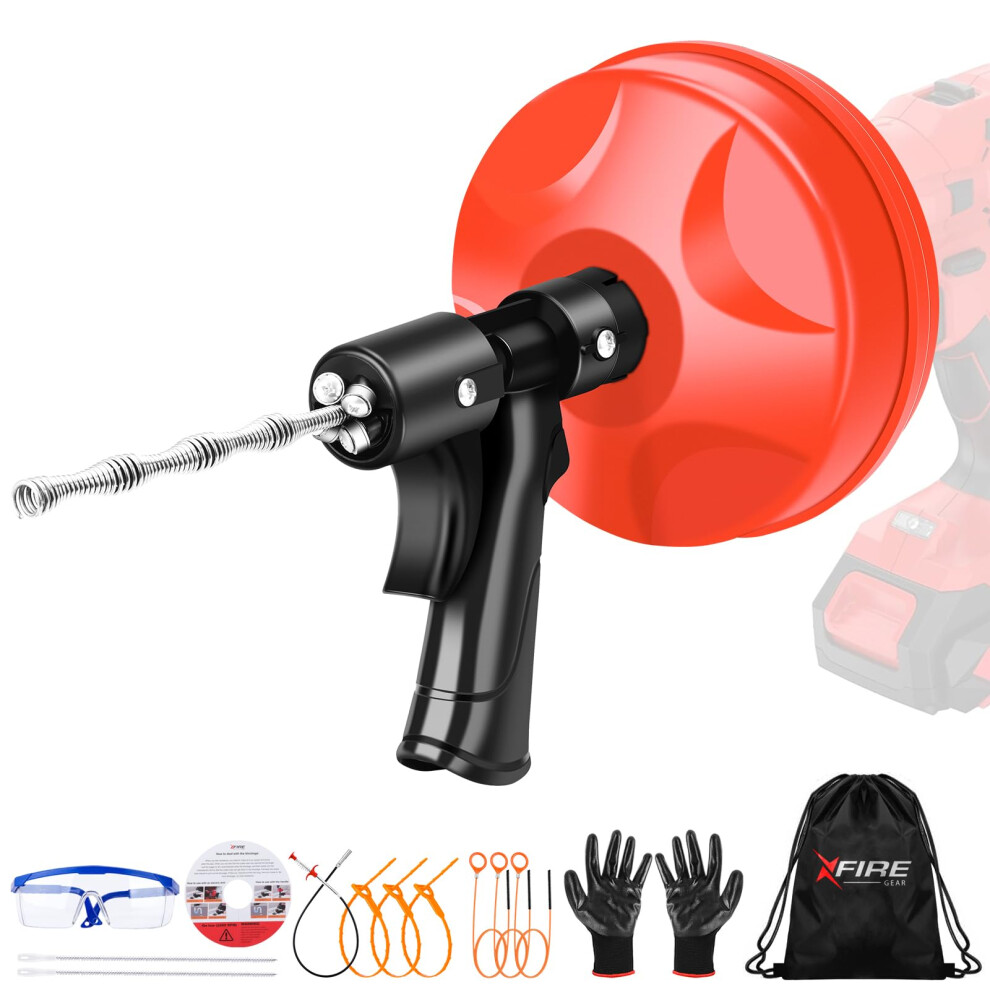 25 Ft Double Mode Drain Snake Tools, 14-In-1 Drain Auger For Sink And Drain Unblocking, Plumbing Snake For Kitchen, Bathrom And Shower Sink 5051226648847