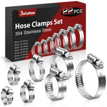 Bolatus Hose Clips Set 6-51 mm, 22 Pcs Hose Clamp Stainless Steel 304 Adjustable Screw Clamps, 7 Sizes Pipe Clamps Assortment for Pool