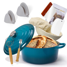 Enameled Cast Iron Dutch Oven with Proofing Basket, Non-Stick Ovenproof Casserole Pot, Teal Dutch Oven for Braising, Stews