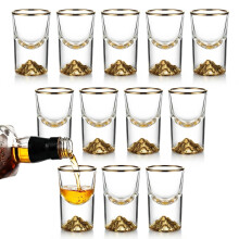 Woobroo 12-Pack 15Ml Shot Glasses Gold-Rimmed Glass Shot Cups with 24-Karat Gold Flakes - Spirit Glasses for Cocktails, Vodka, Tequila, Liqueurs