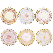 DHAIQC 48 PCS Vintage Floral Paper Plates 7 Inch, Scalloped Flower Party Plates Disposable Cake Dessert Plates for Afternoon Tea Birthday Bridal Show