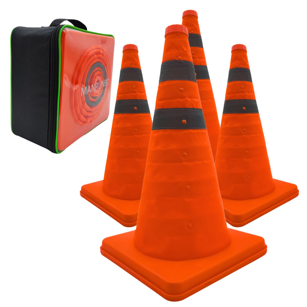 4X18" (45Cm) Collapsible Traffic Safety Cones Dual Reflective Collar Pop-Up Warning Cone For Road Parking Driving Practice Orange 5051226652592