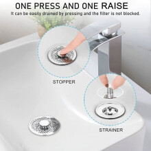 Afvoerplug met filterplaat, wastafelstop, universele pop-up wastafelstop, voor afvoergaten van 34-37 mm