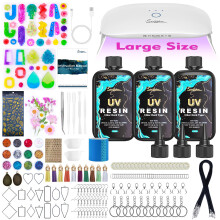 Suzzam UV Resin Kit with Lamp - 300g Crystal Clear UV Resin Jewelry Making Kit with Molds, 30W UV Lamp & Tools