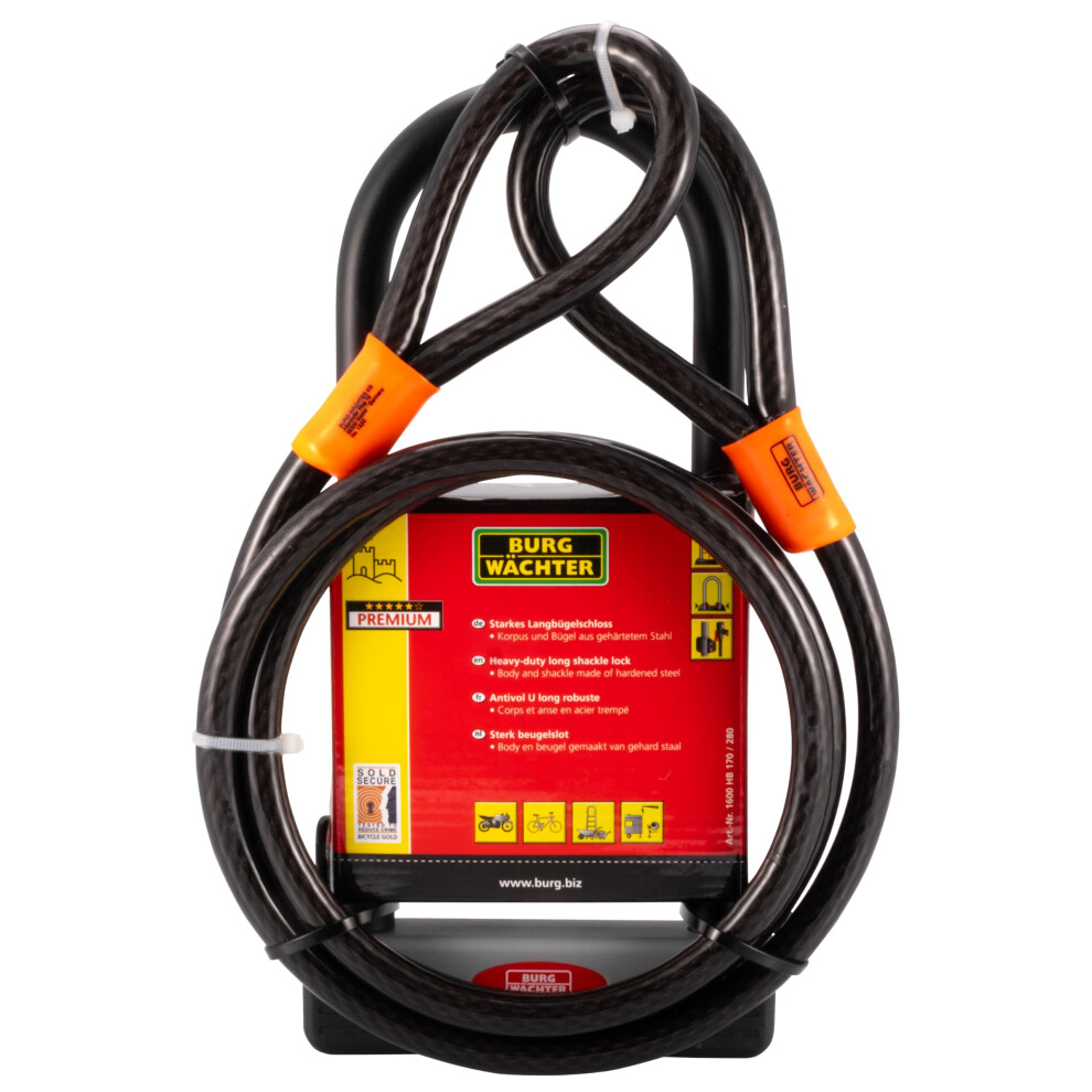 Burg Wã¤Chter Unisex's 1600 Hb Kit Gold Sold Secure Bicycle D Lock, Black, Large-2.1M Cable 5051226649660