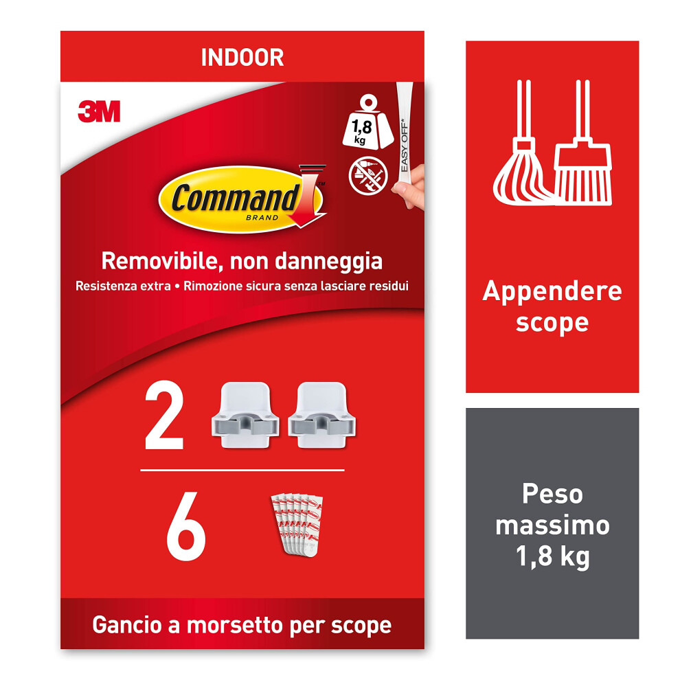 Command Broom Gripper, 2 Broom Holders And 6 Adhesive Strips - Suitable For Storing Brooms And Mops - Damage Free Hanging (Packaging May Vary) 5051226649028