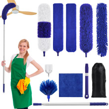 wlich Feather Duster with Extension Pole, 11 Pcs Reusable Bendable Washable Cobweb Duster with Extension Pole 15-84 Inch0, for Cleaning High Ceilings