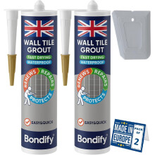 BONDIFY Waterproof Wall Tile Grout Grey Cartridge Ready Mixed 450g x 2PCs FAST DRYING Anti Mould Wall Grout Repair Kit Grey, Grout Reviver for Shower