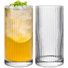 Wieat Highball Glasses, Drinking Glasses, Ribbed Glassware, Coffee Mug, Drinking Cups for Water, Coffee, Cocktail, Beer, Juice (12 oz), Set of 2