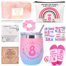 MOTONG Gift for 8 Year Old Girl, Happy Birthday Gifts for 8th Girl, Presents for 8 Years Old Girls Socks Pearl Necklace Bracelet for Teen Girls