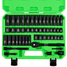 SWANLAKE 3/8" Drive Impact Socket Set, 50-Piece Standard SAE (5/16 to 3/4 inch) and Metric (8-22mm) Size, 6 Point, Cr-V, 3/8-Inch Ratchet Handle