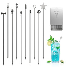 Goeveo 10Pcs Cocktail Sticks, Upgrade Stainless Steel Martini Picks,Reusable Metal Toothpick Cocktail Picks,Cocktail Accessories for Martini Olive