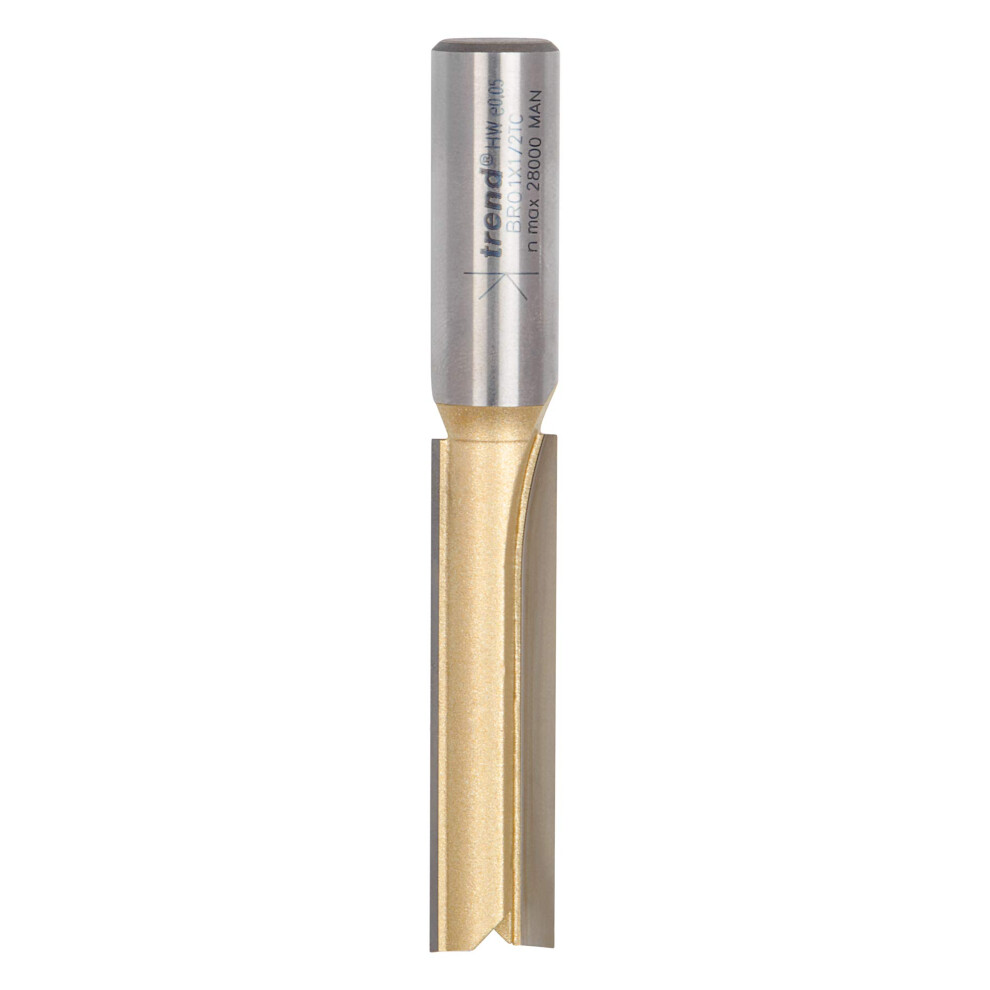 Trend Straight Two Flute Worktop Router Cutter, 1/2 Inch Shank, 12.7Mm Cut Diameter & 50.8Mm Cut Length, Tungsten Carbide Tipped, Br01x1/2Tc