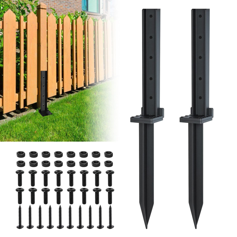 2 Pcak Fence Post Repair Kit, Heavy Duty Fence Post Repair Kit, Steel Fence Post Anchor Ground Spike,Fence Post Support Stake For Repairing Damaged 5051226655029