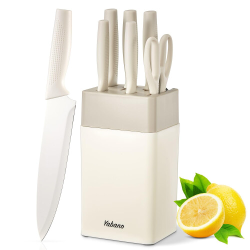 Knife Set, 7 Piece Kitchen Knives Set for Chef, Sharp Knife Set with Universal Plastic Knife Block