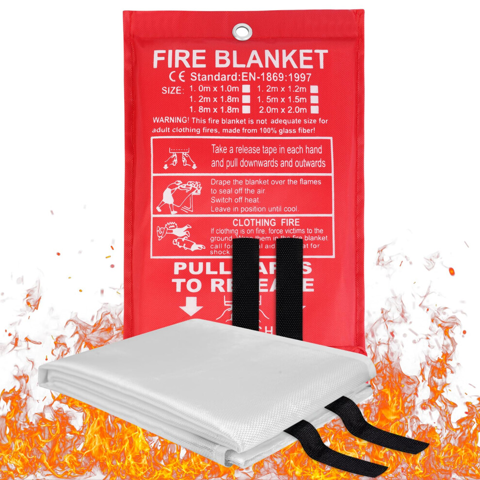 Flintronic Fire Blanket, 1M X 1M Emergency Fire Blanket For Kitchen, Quick Unfolding, Fibreglass Fire Blankets With Loops 5051226661907