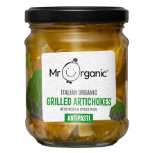 Mr Organic - Organic Grilled Artichoke Antipasti 190g - Non GMO & Preservative Free - Gluten Free & Vegan - Made With Organic Artichokes - Pack of 1