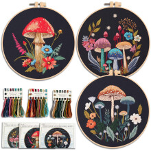 Myfelicity Embroidery Kit with Mushroom Patterns, 3 Hoops, Fabric, Threads, Needles, Instructions (Colourful)
