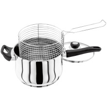 Judge Vista Stainless Steel Chip Pan Fryer with Basket and Helper Handle 22cm, Shatterproof Vented Glass Lid, Induction Ready, Oven Safe